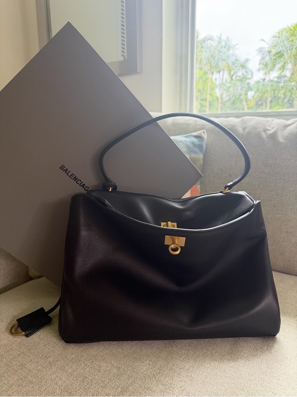 Balenciaga Black Leather Top-Handle Satchel with Gold Hardware